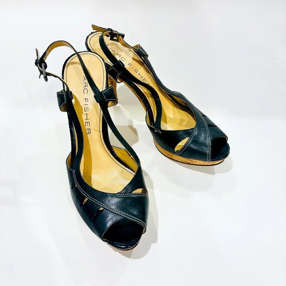 MARC FISHER Valma Cork Peep Toe Heels - Picture 4 of 8